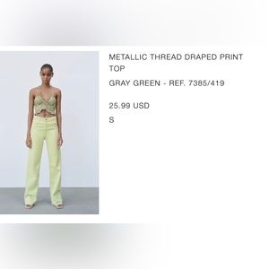 Zara Metallic Thread Draped Print Top